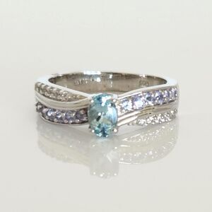 Espirito Santo Aquamarine Tanzanite and White Zircon Ring 6